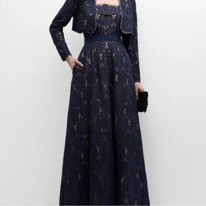 Elegant Navy Lace Gown with Jacket